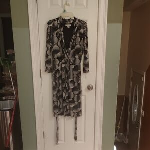 Liz Claiborne Black and Off White Patterned Dress